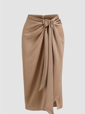 Long Skirts Satin Satin Tie Front Slit Midi Skirt Cider Medium